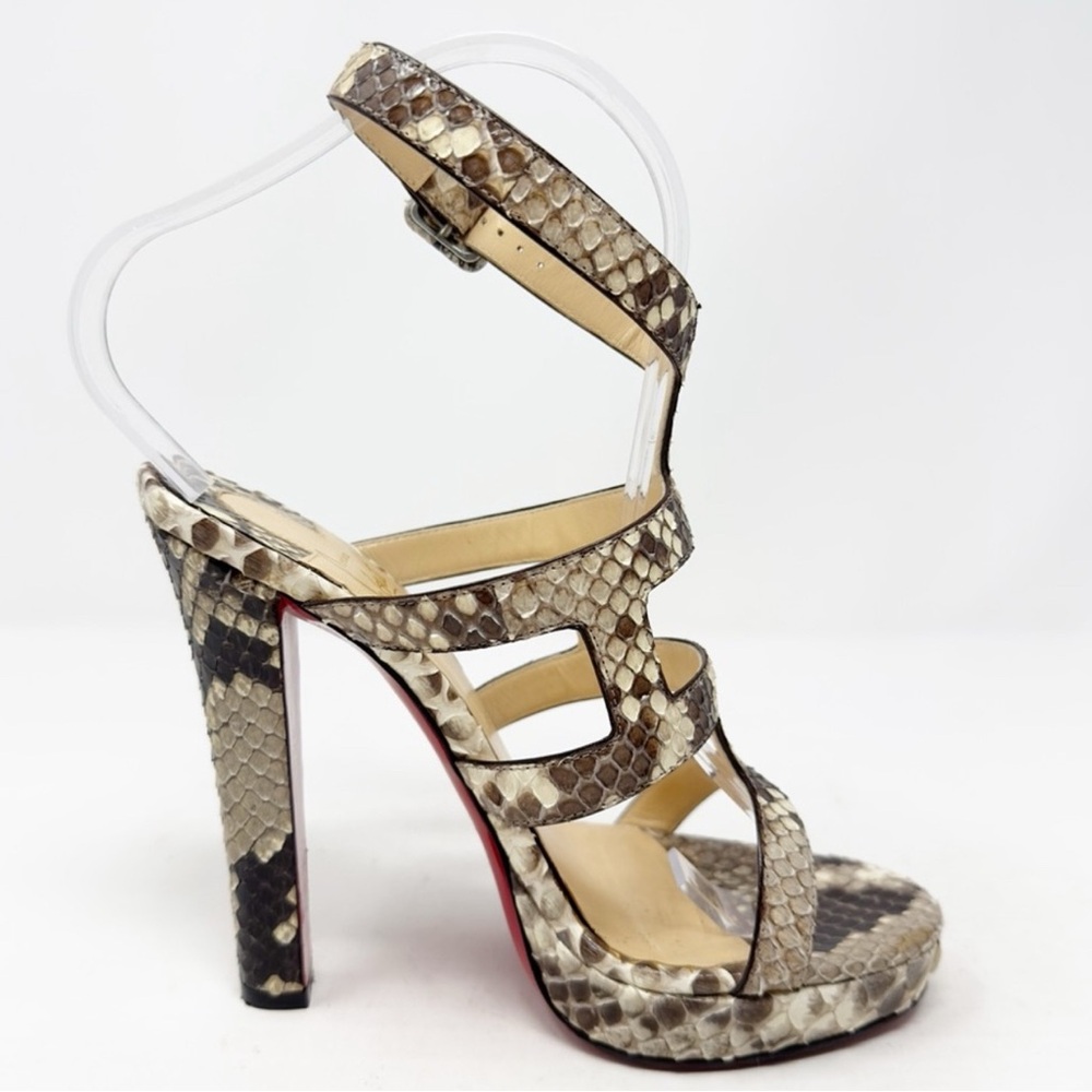Christian Louboutin Snakeskin Heels - Beige and Dark Brown - Picture 5 of 7